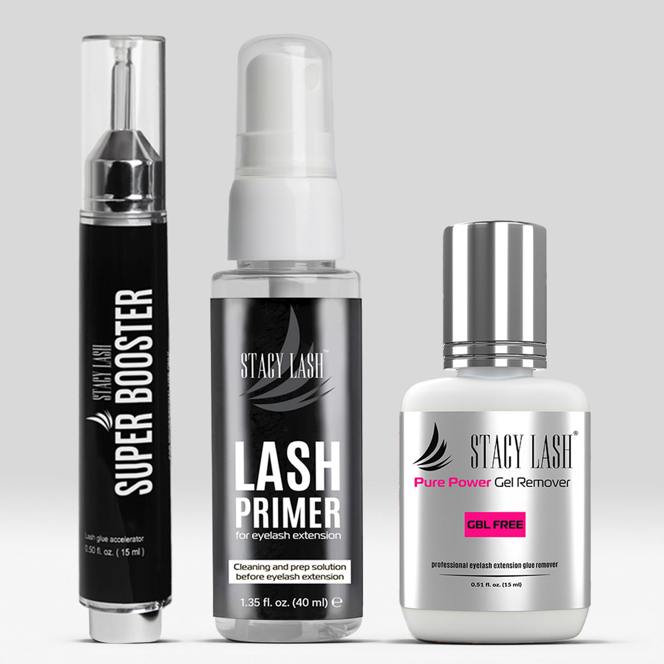 Stacy Lash Bundle: Primer 40ml & Pure Power Gel Remover 15ml & Booster 15 ml