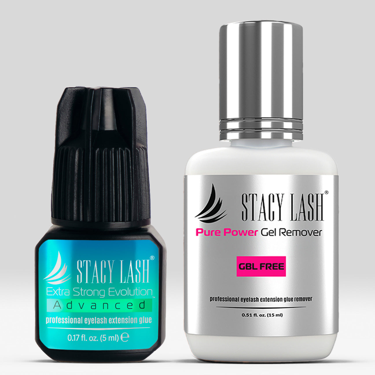 Stacy Lash Bundle: Advanced Eyelash Extension Glue 5ml & Pure Power Gel Remover 15ml