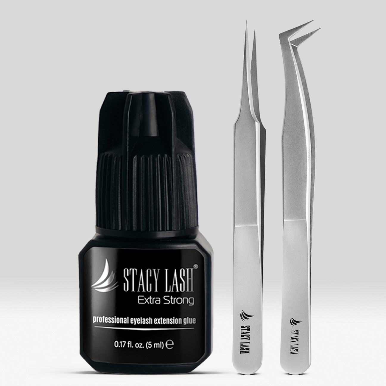 Stacy Lash Bundle: Extra Strong 5ml & STL4 & STL5 Lash Extension Tweezers