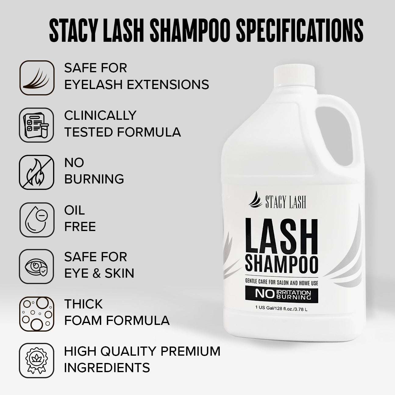 Stacy Lash Bundle: Eyelash Extension Shampoo 1 US Gal & 100 Pairs Set Under Eye Gel Pads