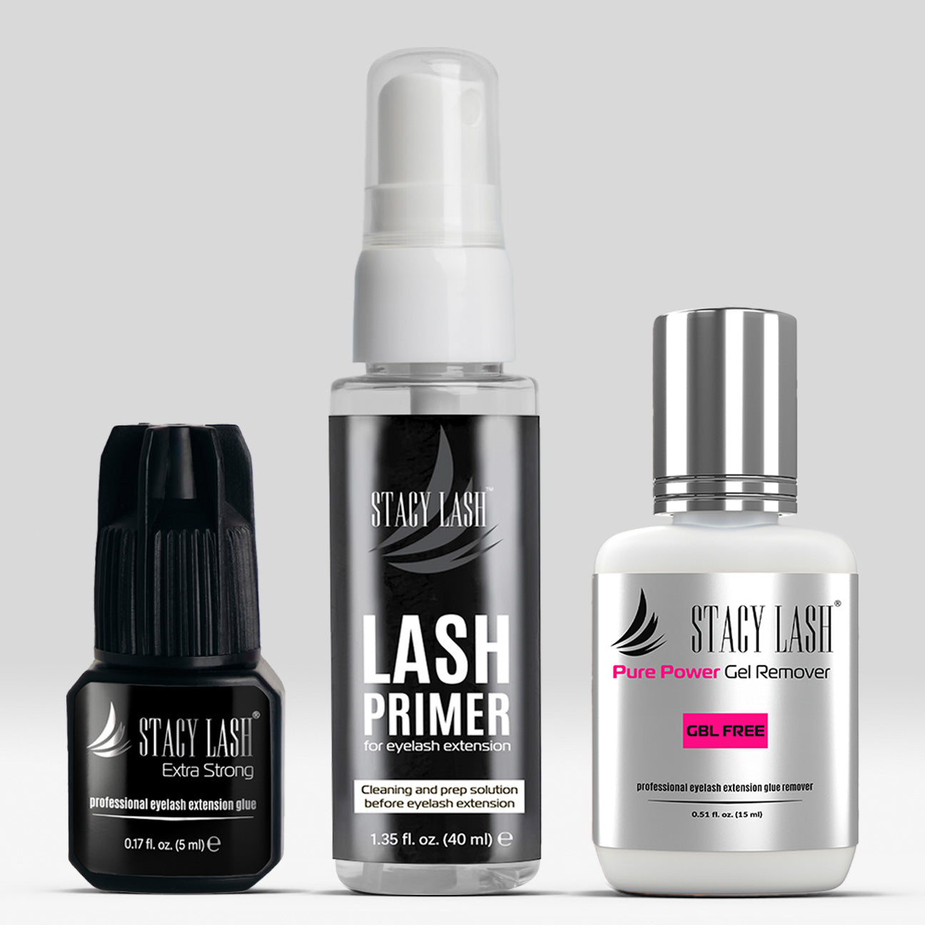 Stacy Lash Bundle: Extra Strong 5ml & Primer 40ml & Pure Gel Remover 15ml