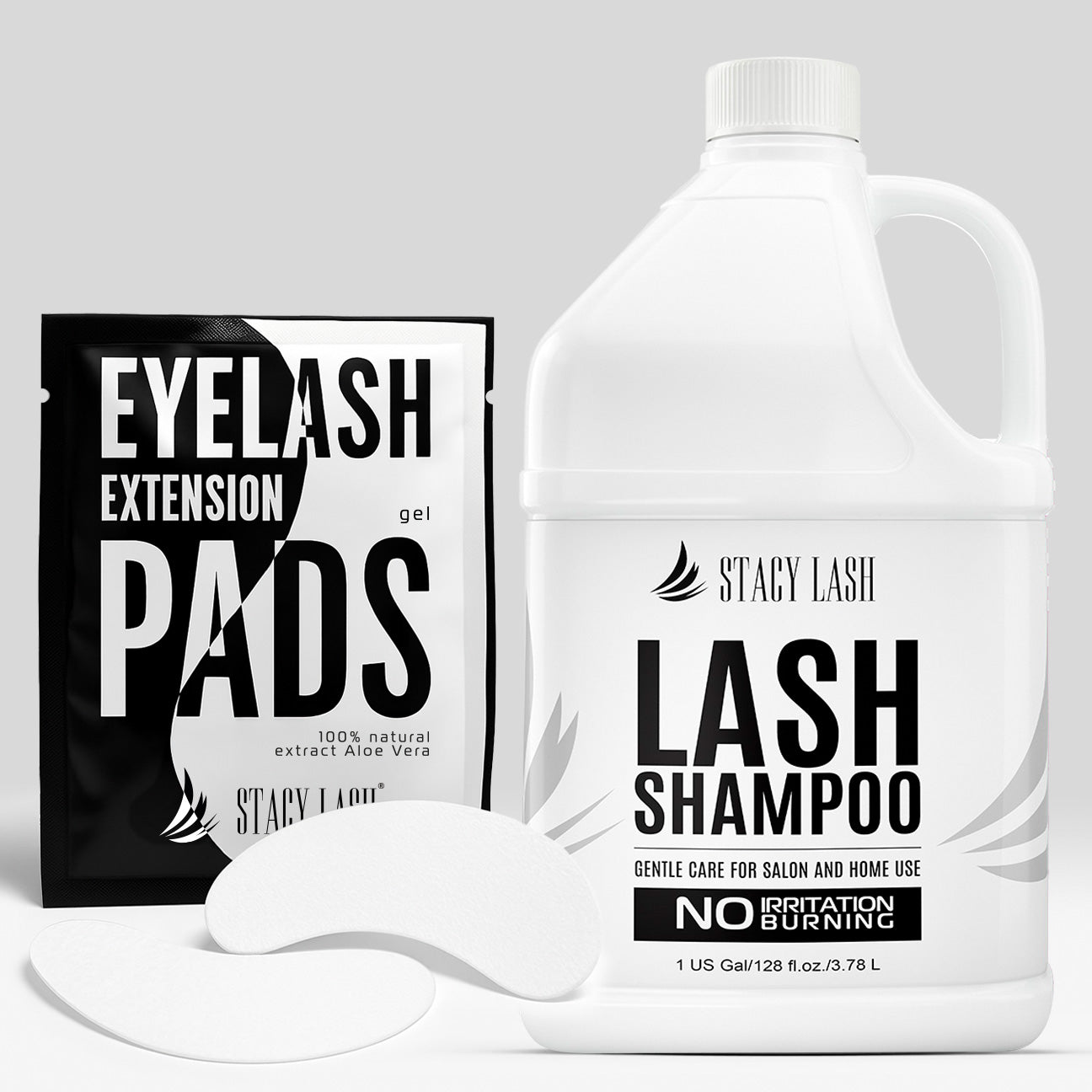 Stacy Lash Bundle: Eyelash Extension Shampoo 1 US Gal & 100 Pairs Set Under Eye Gel Pads