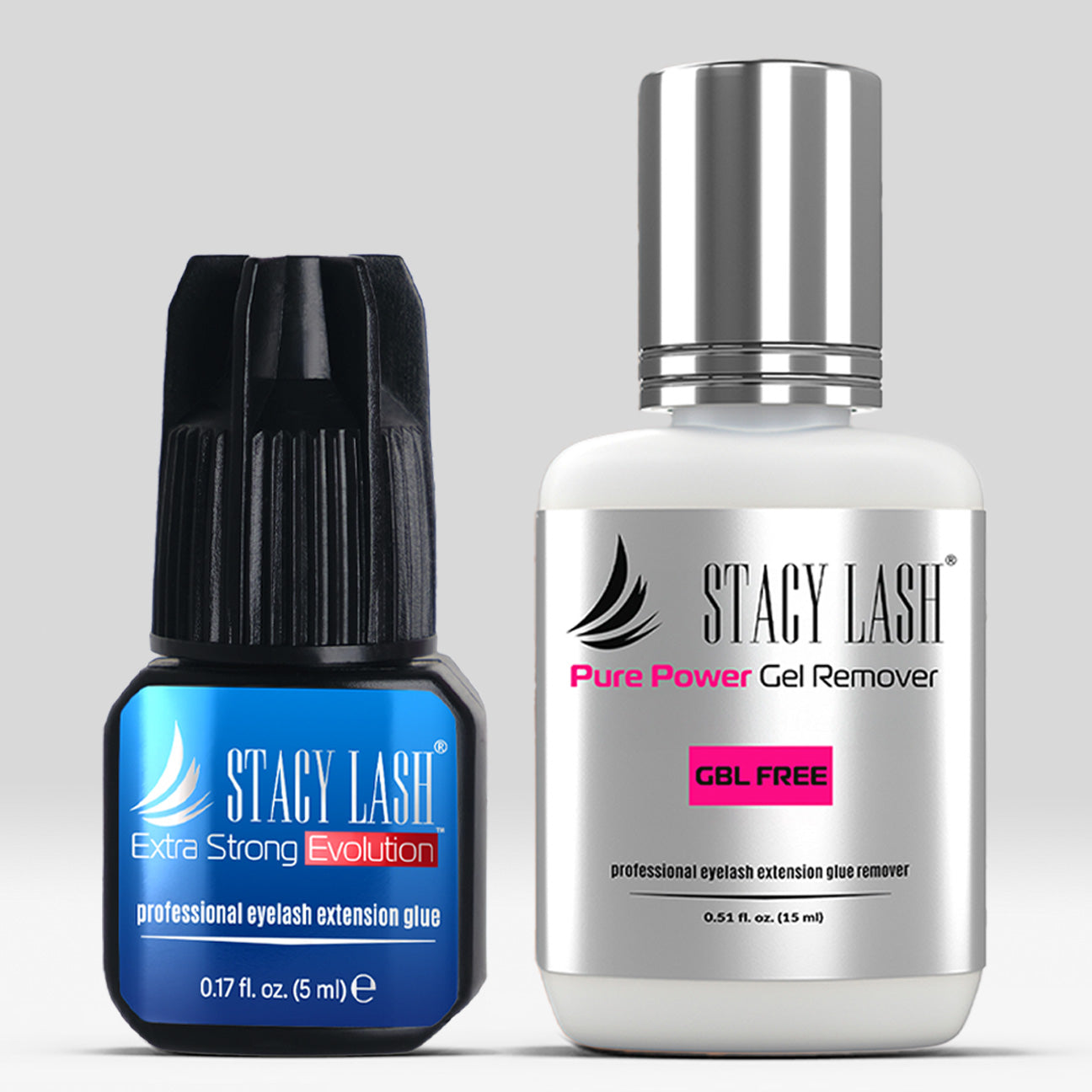Stacy Lash Bundle: Evolution Eyelash Extension Glue 5ml & Pure Power Gel Remover 15 ml