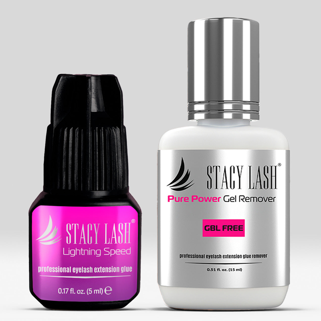 Stacy Lash Bundle: Lightning Speed Eyelash Extension Glue 5ml & Pure Power Gel Remover 15ml
