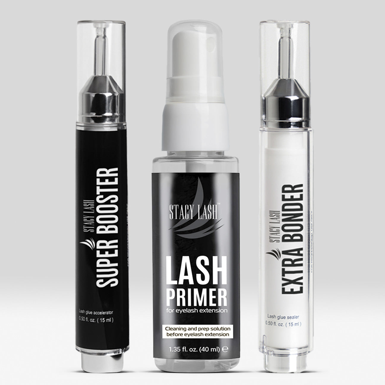 Stacy Lash Bundle: Extra Bonder 0.50 fl. oz. / 15ml & Primer 40ml & Booster 0.50 fl.oz./15 ml