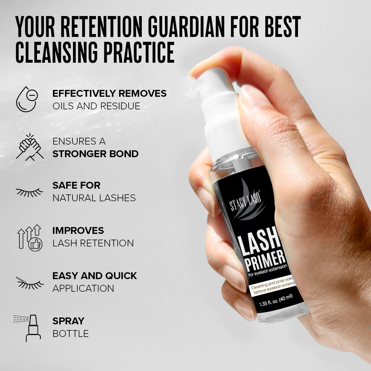 Stacy Lash Bundle: Primer 40ml & Gel Remover 15ml/0.51 fl.oz & Lash Shampoo 200ml / 6.76fl.oz