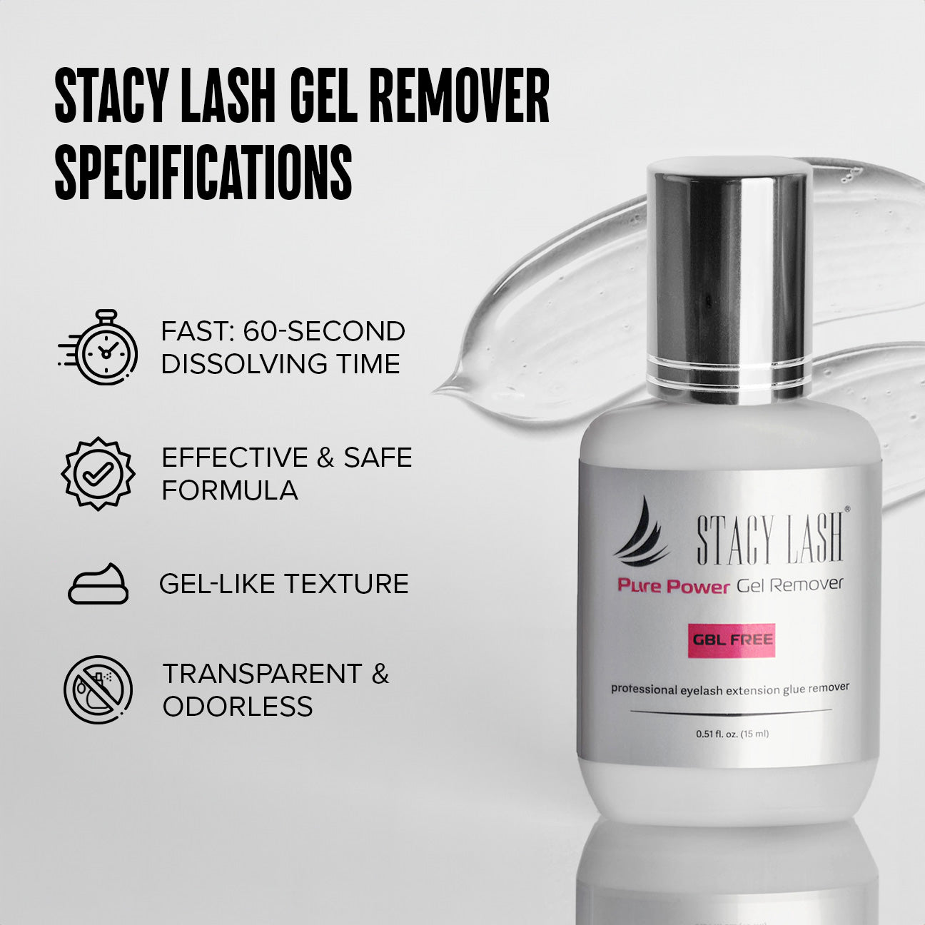 Stacy Lash Bundle: Lightning Speed Eyelash Extension Glue 5ml & Pure Power Gel Remover 15ml